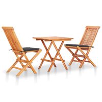 vidaXL 3 Piece Bistro Set with Anthracite Cushions Solid Teak Wood