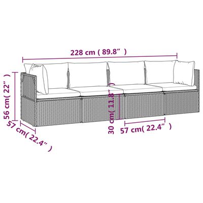 vidaXL 4 Piece Garden Lounge Set with Cushions Grey Poly Rattan