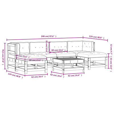 vidaXL 7 Piece Garden Lounge Set with Cushions White Solid Wood