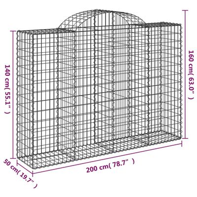 vidaXL Arched Gabion Baskets 15 pcs 200x50x140/160 cm Galvanised Iron