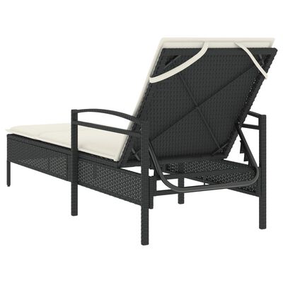 vidaXL Sun Lounger with Cushion Black 63x200x81 cm Poly Rattan