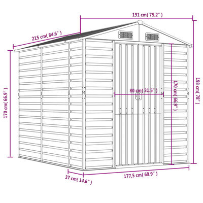 vidaXL Garden Shed Anthracite 191x215x198 cm Galvanised Steel