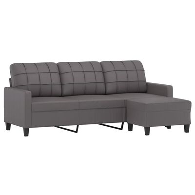 vidaXL 3-Seater Sofa with Footstool Grey 180 cm Faux Leather