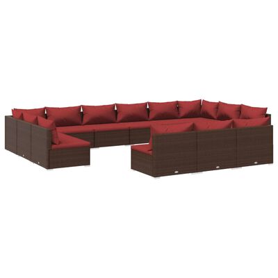 vidaXL 13 Piece Garden Lounge Set with Cushions Brown Poly Rattan