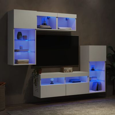 vidaXL 5 Piece TV Wall Units with LED White Engineered Wood