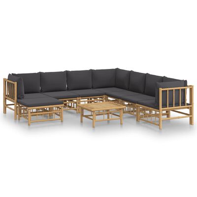 vidaXL 9 Piece Garden Lounge Set with Dark Grey Cushions Bamboo