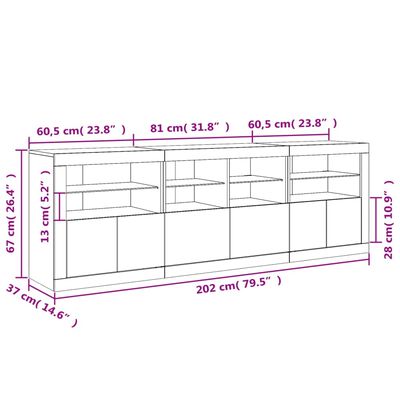 vidaXL Sideboard with LED Lights White 202x37x67 cm