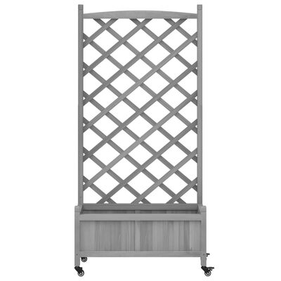 vidaXL Planter with Trellis and Wheels Grey Solid Wood Fir