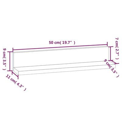 vidaXL Wall Shelves 2 pcs 50x11x9 cm Solid Wood Pine