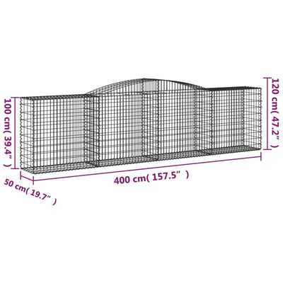 vidaXL Arched Gabion Baskets 6 pcs 400x50x100/120 cm Galvanised Iron