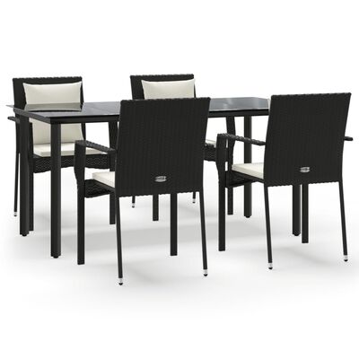 vidaXL 5 Piece Garden Dining Set with Cushions Black Poly Rattan