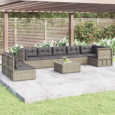 vidaXL 8 Piece Garden Lounge Set with Cushions Grey Poly Rattan