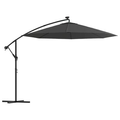 vidaXL Cantilever Garden Parasol with LED Lights and Steel Pole 300 cm Anthracite