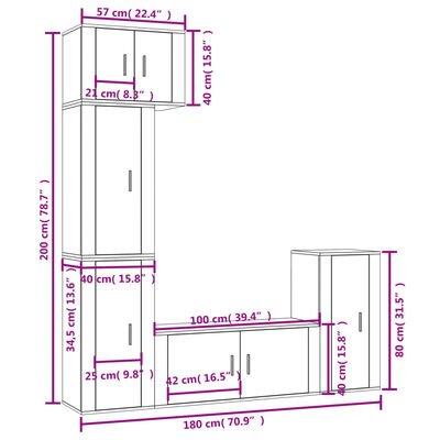 vidaXL 5 Piece TV Cabinet Set White Engineered Wood