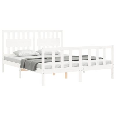 vidaXL Bed Frame without Mattress White King Size Solid Wood Pine