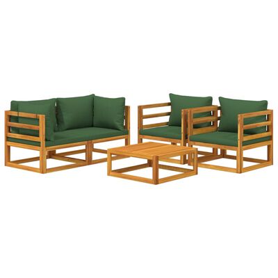 vidaXL 5 Piece Garden Lounge Set with Green Cushions Solid Wood