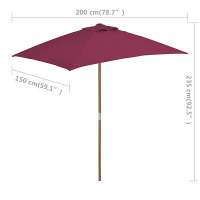 vidaXL Garden Parasol with Wooden Pole 150x200 cm Bordeaux Red