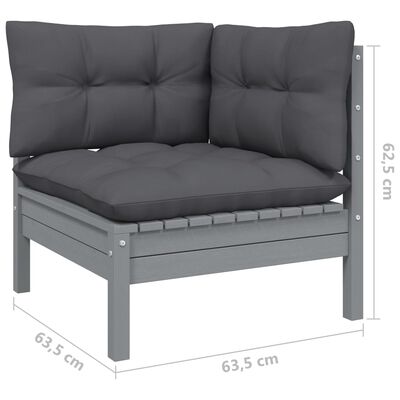 vidaXL 12 Piece Garden Lounge Set with Cushions Grey Solid Pinewood