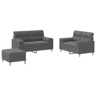 vidaXL 3 Piece Sofa Set with Pillows Dark Grey Fabric