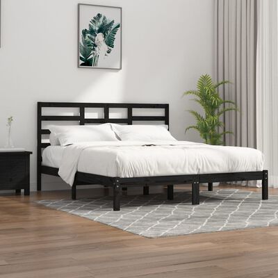 vidaXL Bed Frame without Mattress Black Solid Wood 180x200 cm Super King