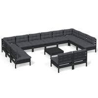 vidaXL 13 Piece Garden Lounge Set with Cushions Black Solid Pinewood