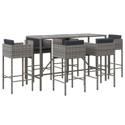 vidaXL 7 Piece Garden Bar Set with Cushions Grey Poly Rattan