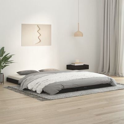 vidaXL Bed Frame without Mattress Black 150x200 cm King Size Solid Wood Pine