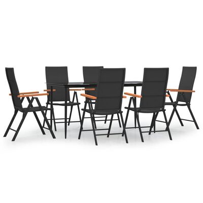 vidaXL 7 Piece Garden Dining Set Black and Brown Poly Rattan