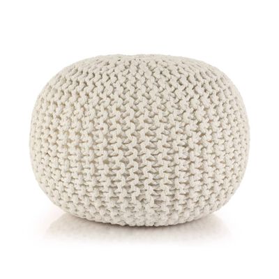 vidaXL Hand-Knitted Pouffe Cotton 50x35 cm White