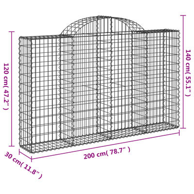 vidaXL Arched Gabion Baskets 6 pcs 200x30x120/140 cm Galvanised Iron