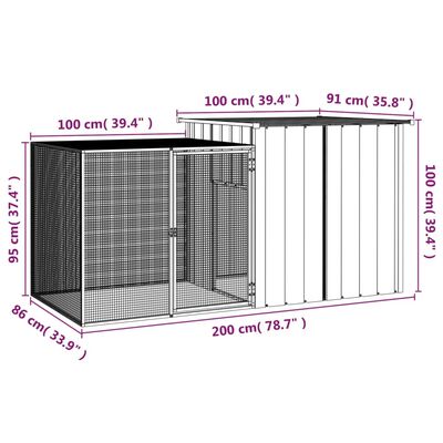 vidaXL Rabbit Cage Anthracite 200x91x100 cm Galvanised Steel