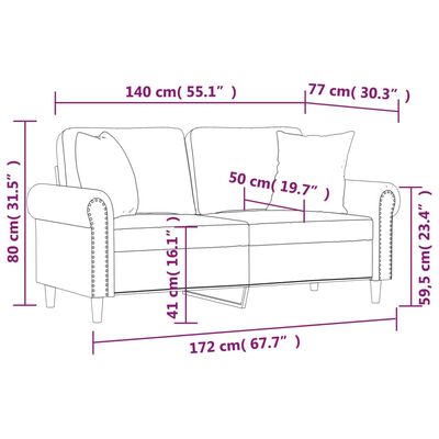 vidaXL 2-Seater Sofa with Pillows&Cushions Dark Grey 140 cm Velvet