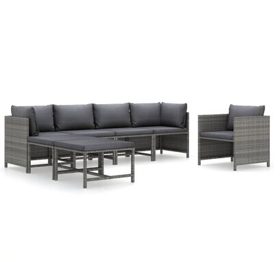 vidaXL 7 Piece Garden Lounge Set with Cushions Poly Rattan Grey