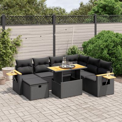 vidaXL 8 Piece Garden Sofa Set with Cushions Black Poly Rattan