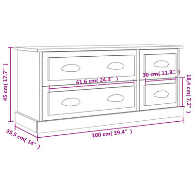 vidaXL TV Cabinet Grey Sonoma 100x35.5x45 cm Engineered Wood