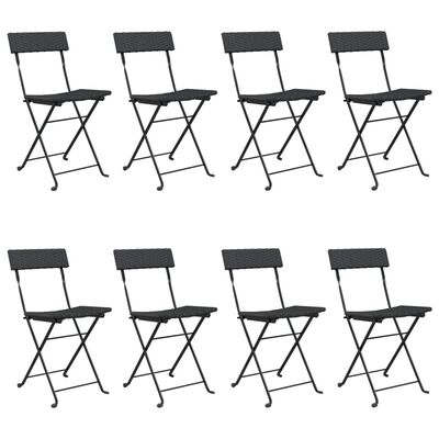 vidaXL Folding Bistro Chairs 8 pcs Black Poly Rattan and Steel