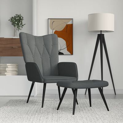 vidaXL Relaxing Chair with a Stool Dark Grey Fabric