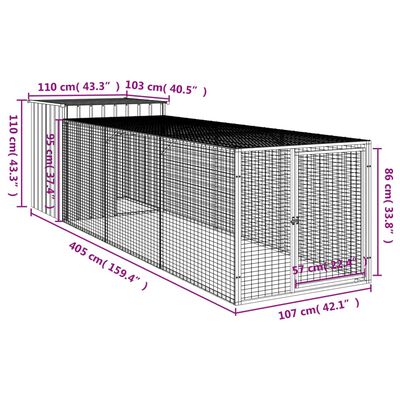 vidaXL Chicken Cage with Run Light Grey 110x405x110 cm Galvanised Steel