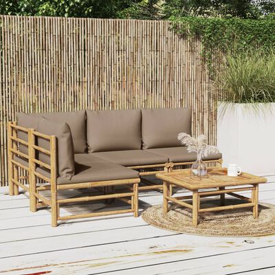 vidaXL 5 Piece Garden Lounge Set with Taupe Cushions Bamboo