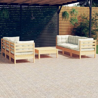 vidaXL 7 Piece Garden Lounge Set with Cream Cushions Pinewood