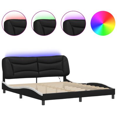 vidaXL Bed Frame with LED without Mattress Black and White 180x200 cm Super King