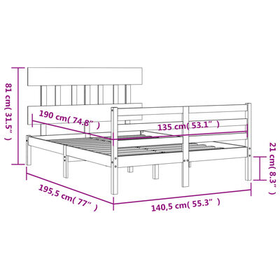 vidaXL Bed Frame without Mattress White Double Solid Wood