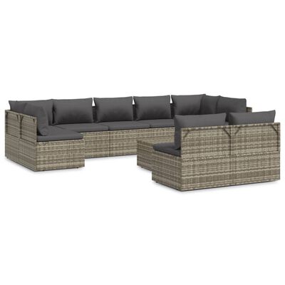 vidaXL 10 Piece Garden Lounge Set with Cushions Grey Poly Rattan