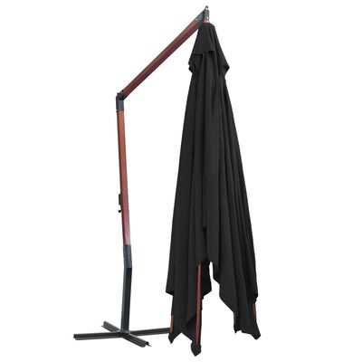 vidaXL Hanging Garden Parasol with Wooden Pole 400x300 cm Black