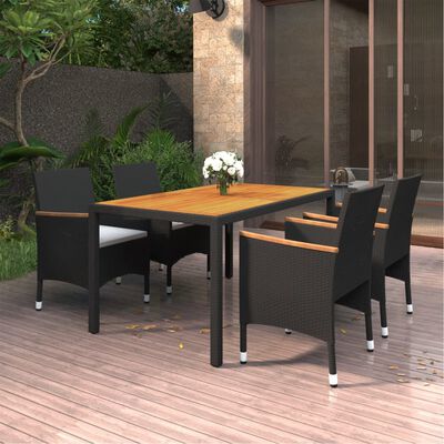 vidaXL 5 Piece Garden Dining Set Poly Rattan Black