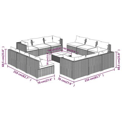 vidaXL 13 Piece Garden Lounge Set with Cushions Poly Rattan Grey