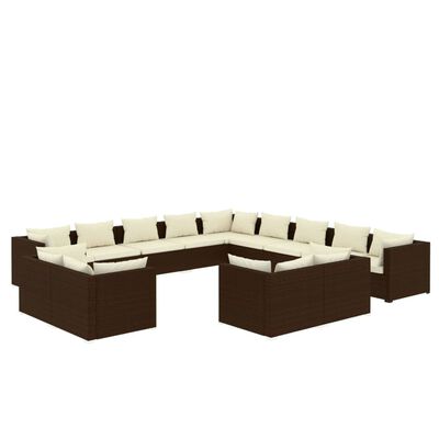 vidaXL 13 Piece Garden Lounge Set with Cushions Brown Poly Rattan