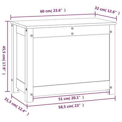 vidaXL Storage Box 60x32x45.5 cm Solid Wood Pine