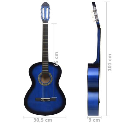 vidaXL 12 Piece Classical Guitar Beginner Set Blue 4/4 39"