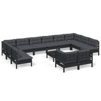 vidaXL 13 Piece Garden Lounge Set with Cushions Black Pinewood